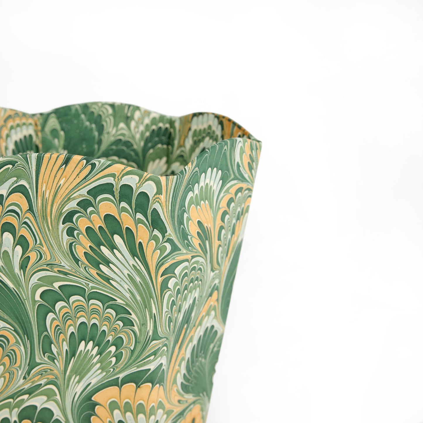 Marbled Scalloped Collapsable Wastepaper/Storage Basket - Emerald