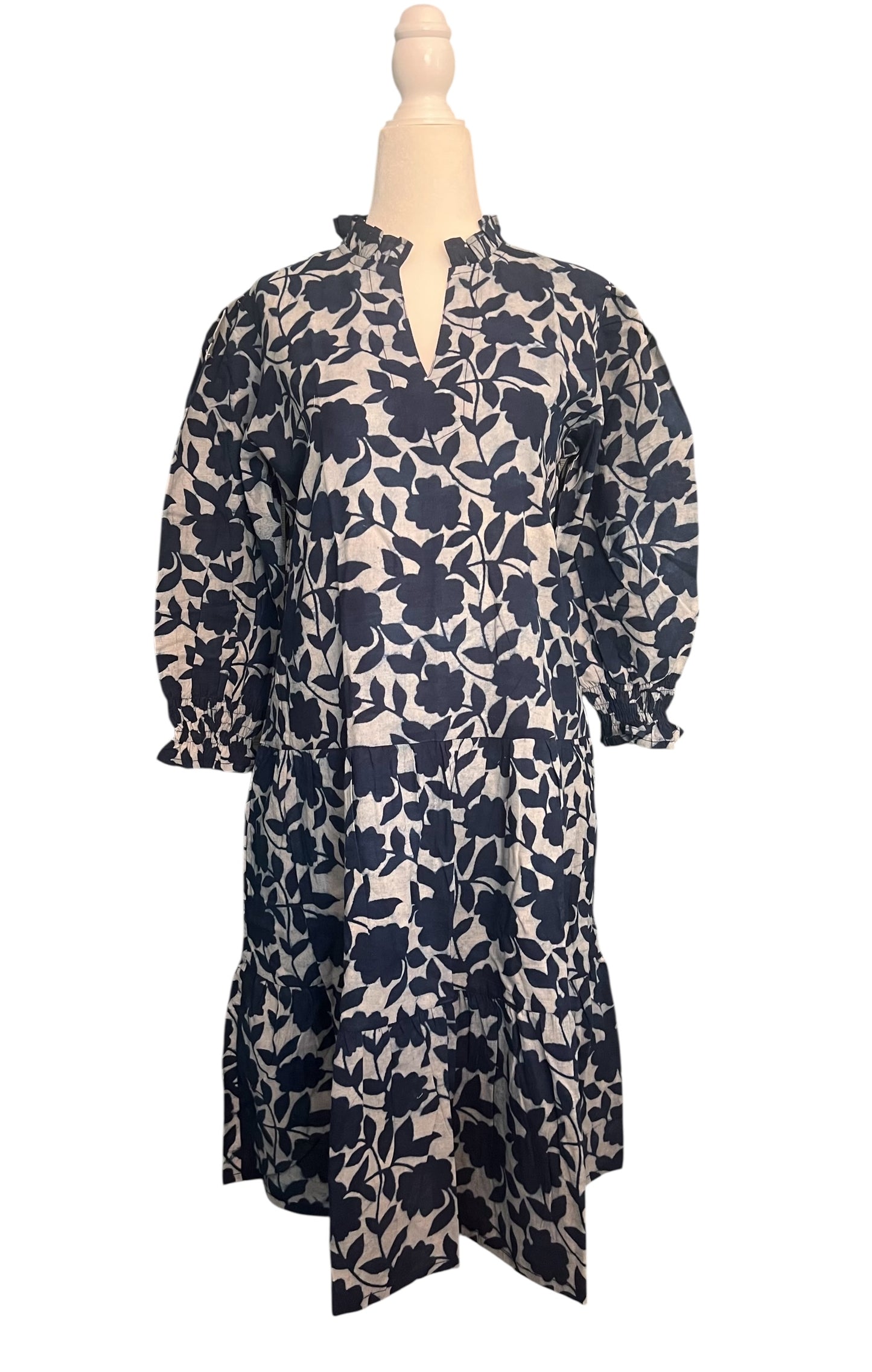 Frances Dress - Navy Floral Bagru