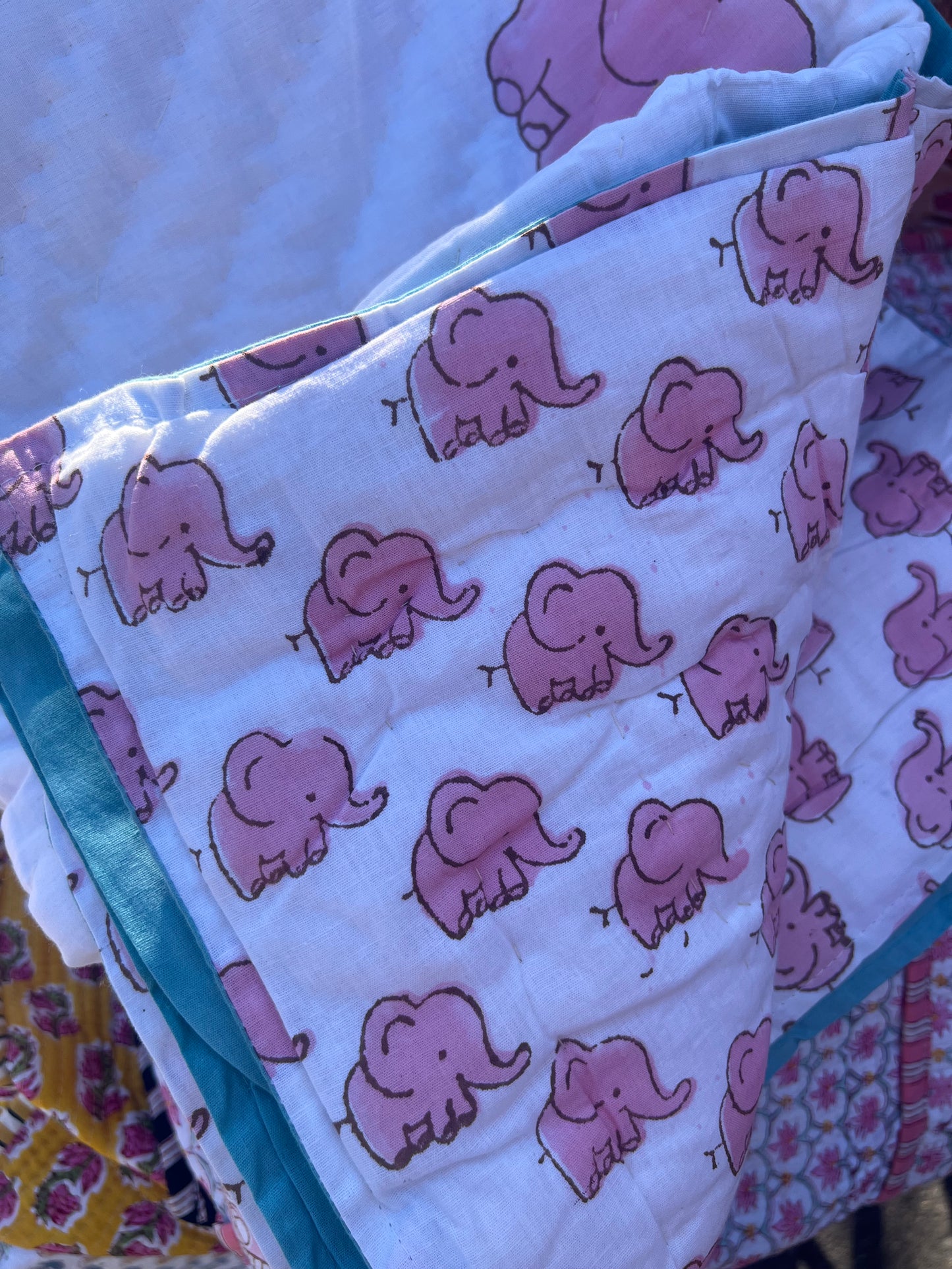 Kids Quilted Blankets - Pink Elephant