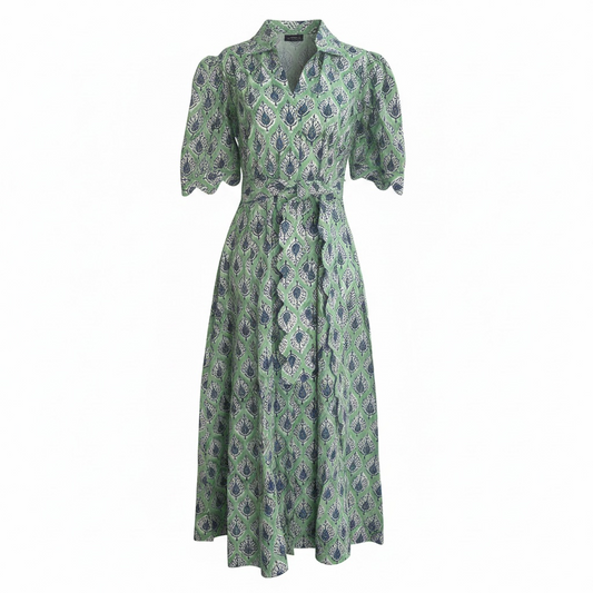 Women’s Scallop Tie Waist Midi Dress- Mint