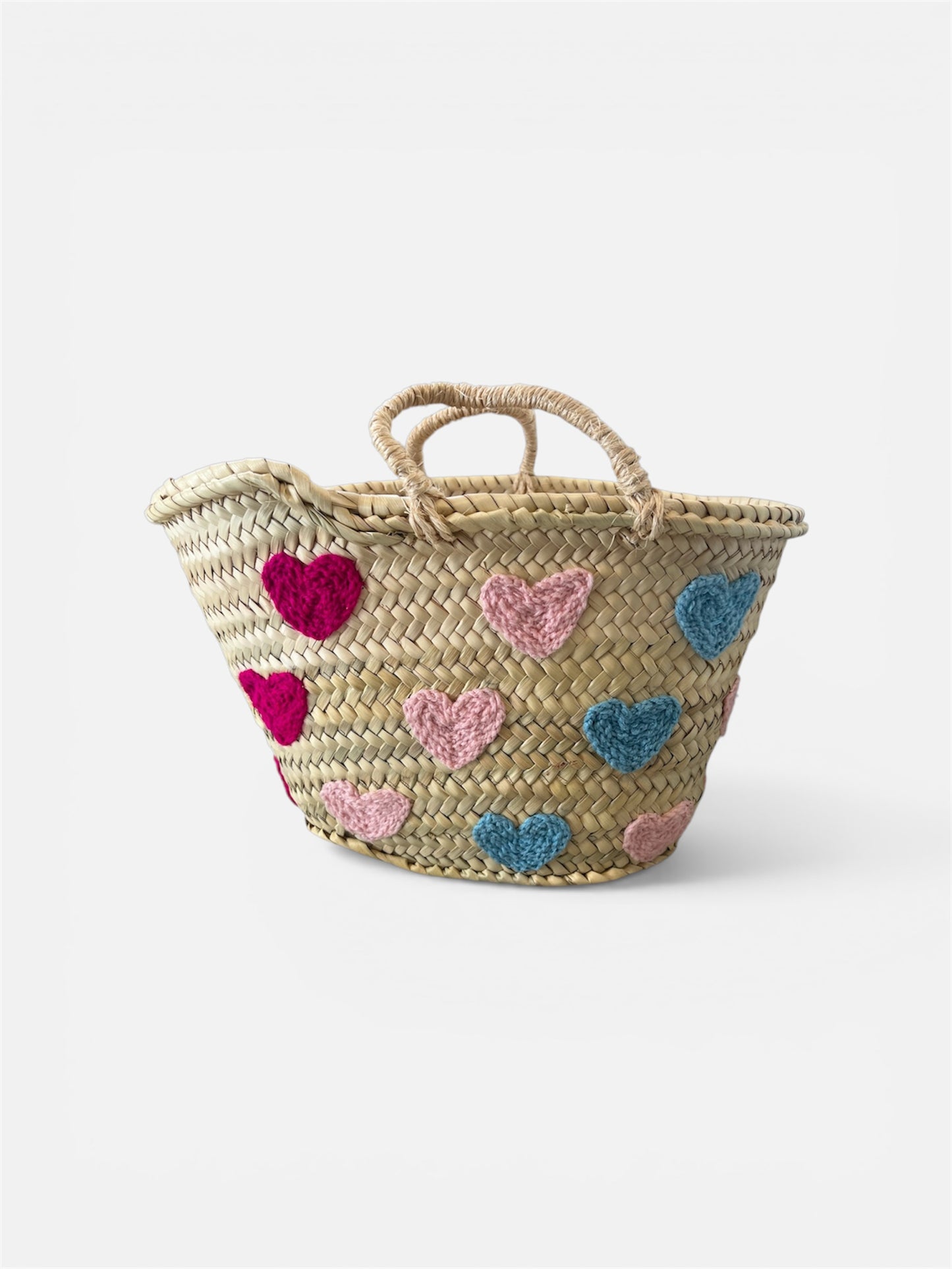 Moroccan Basket Tote - Colorful Hearts (Small)