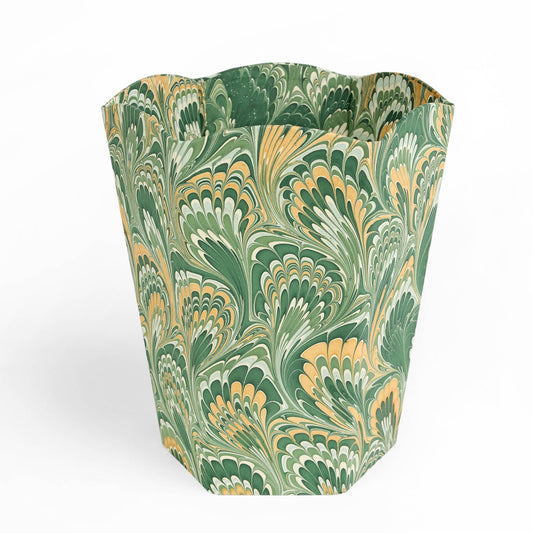 Marbled Scalloped Collapsable Wastepaper/Storage Basket - Emerald