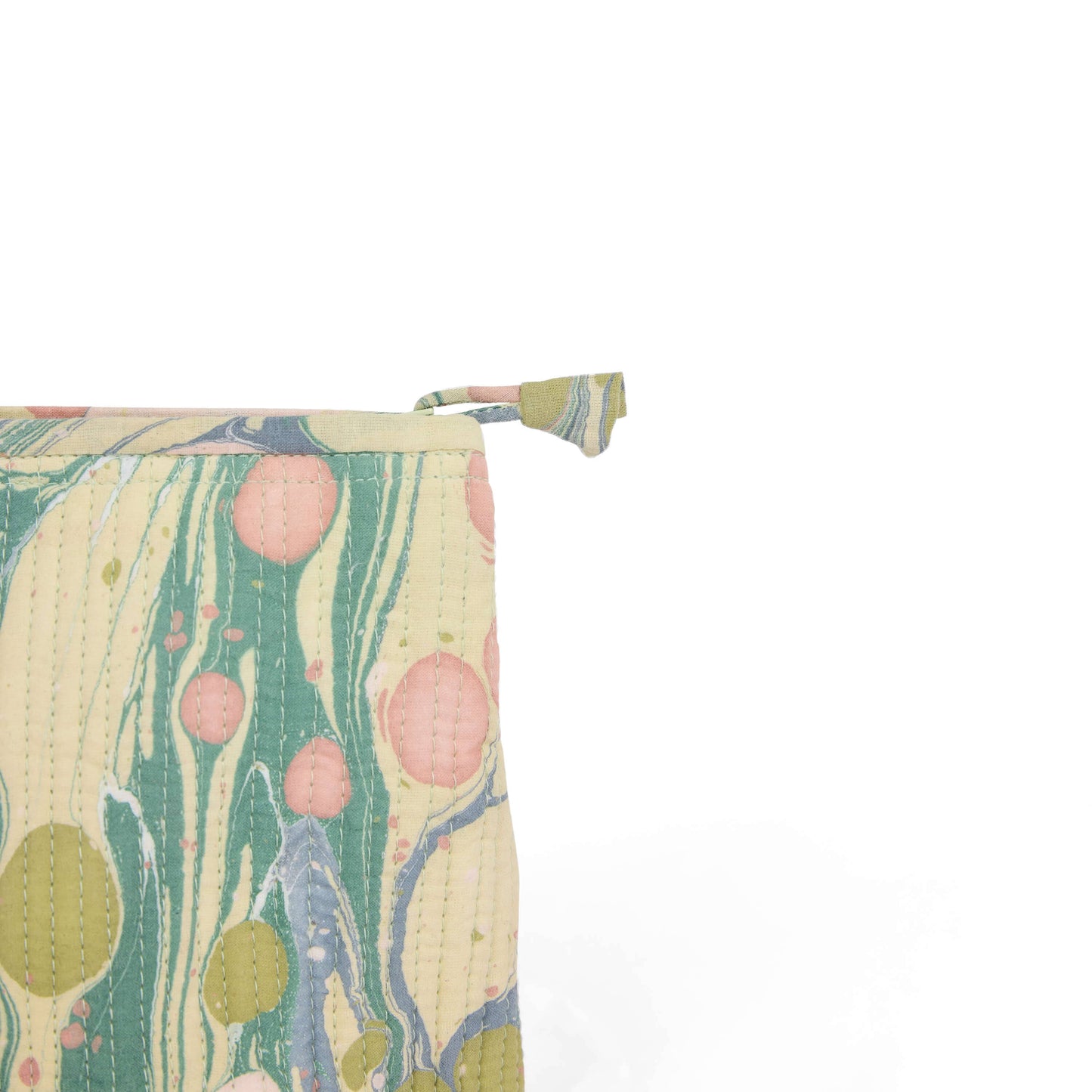 Hand Marbled Quilted Cosmetic Pouch- Spring Green