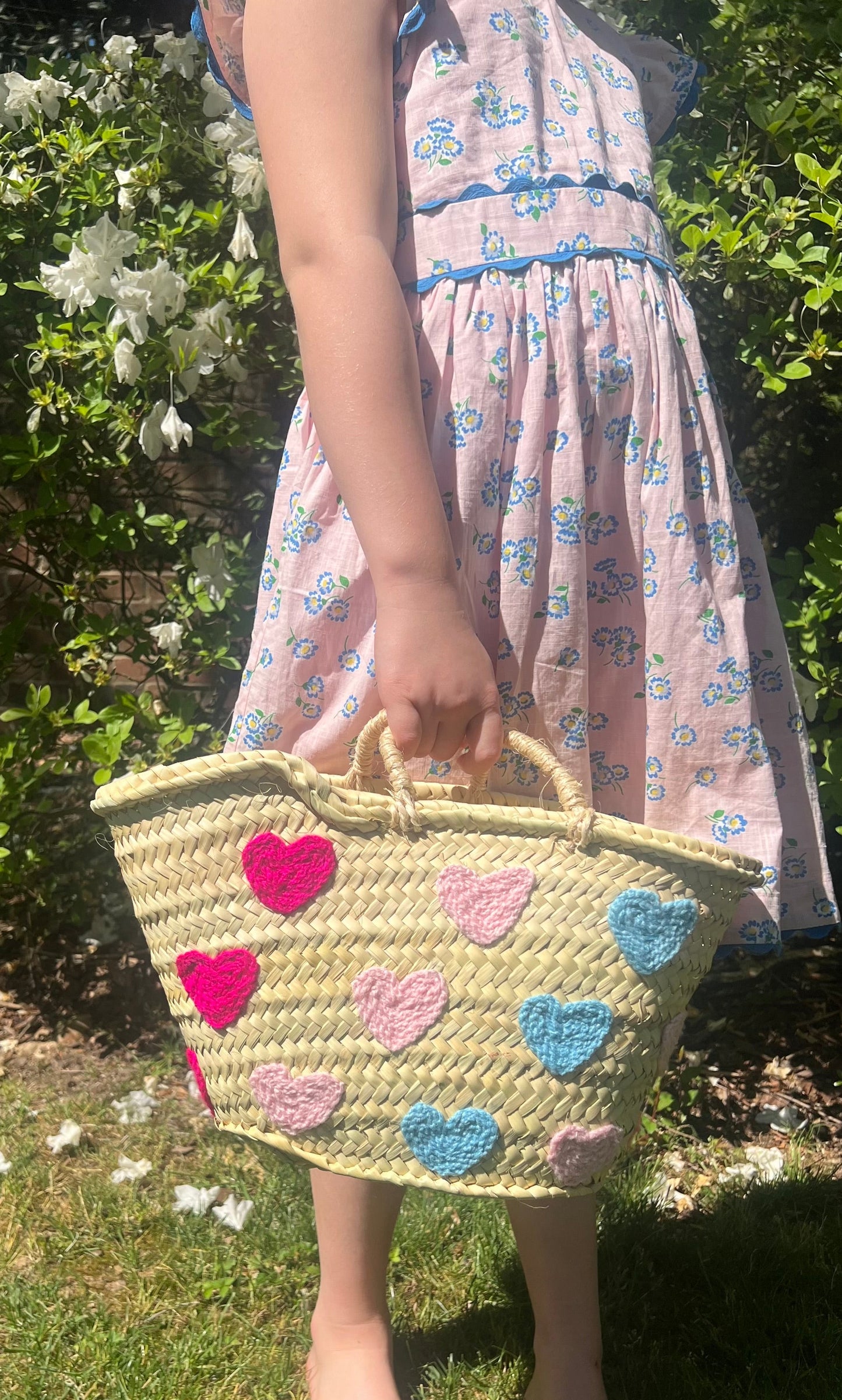 Moroccan Basket Tote - Colorful Hearts (Small)