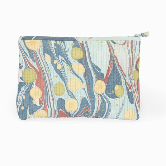 Hand-Marbled Quilted Cosmetic Pouch - Pacific Blue
