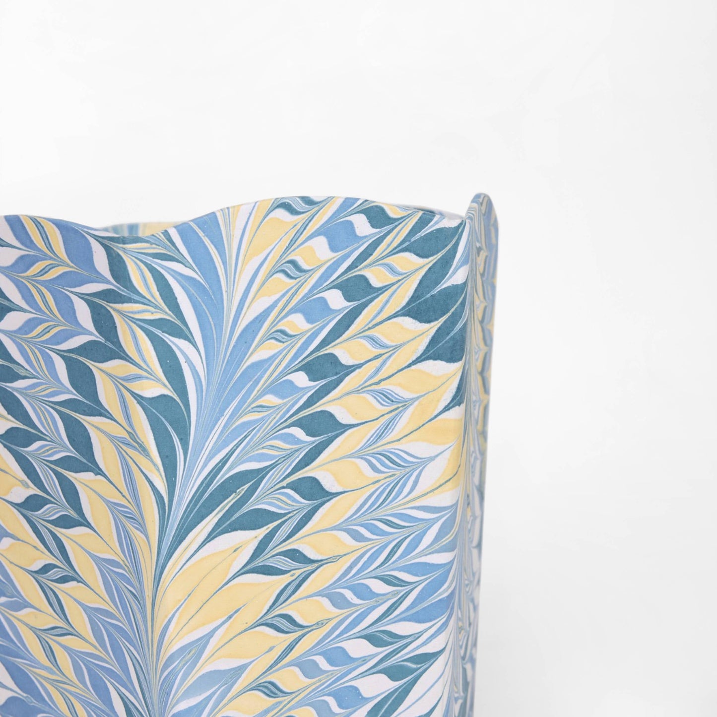 Hand Marbled Scalloped Wastepaper/Storage Basket - Carolina Blue