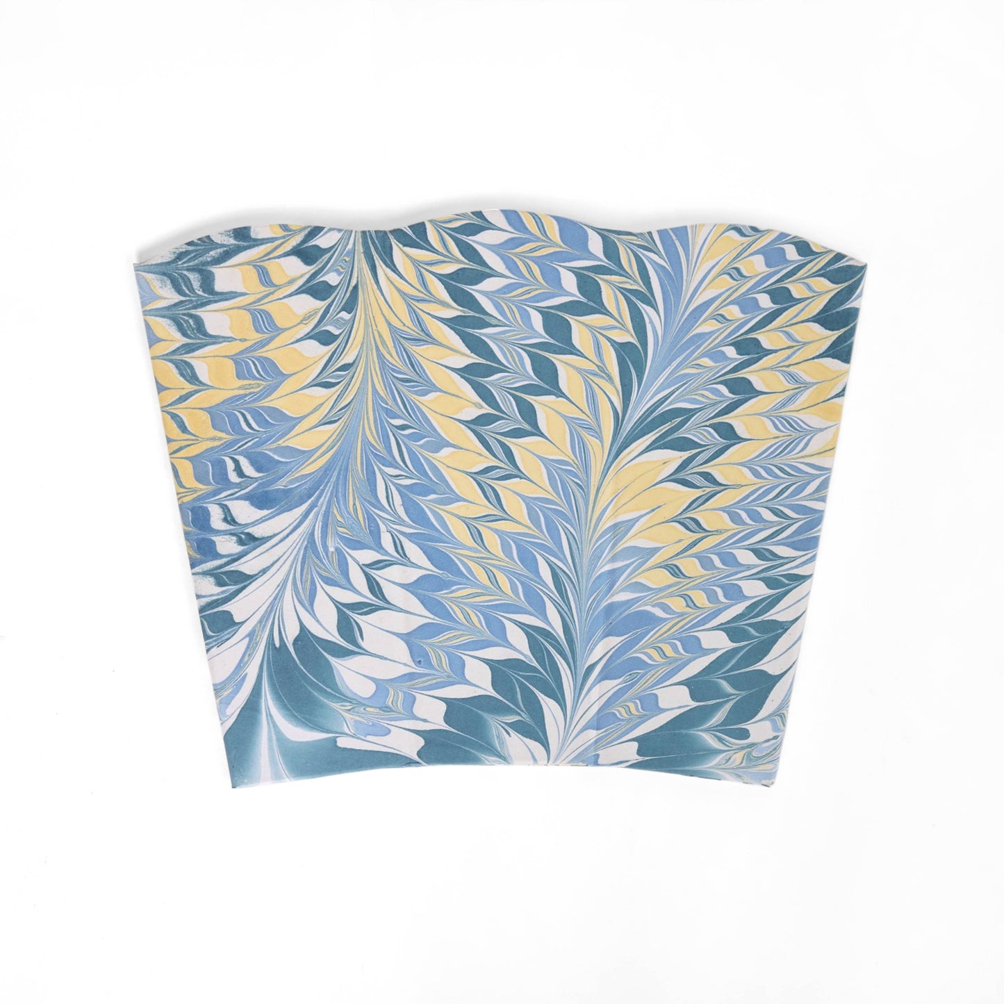 Hand Marbled Scalloped Wastepaper/Storage Basket - Carolina Blue