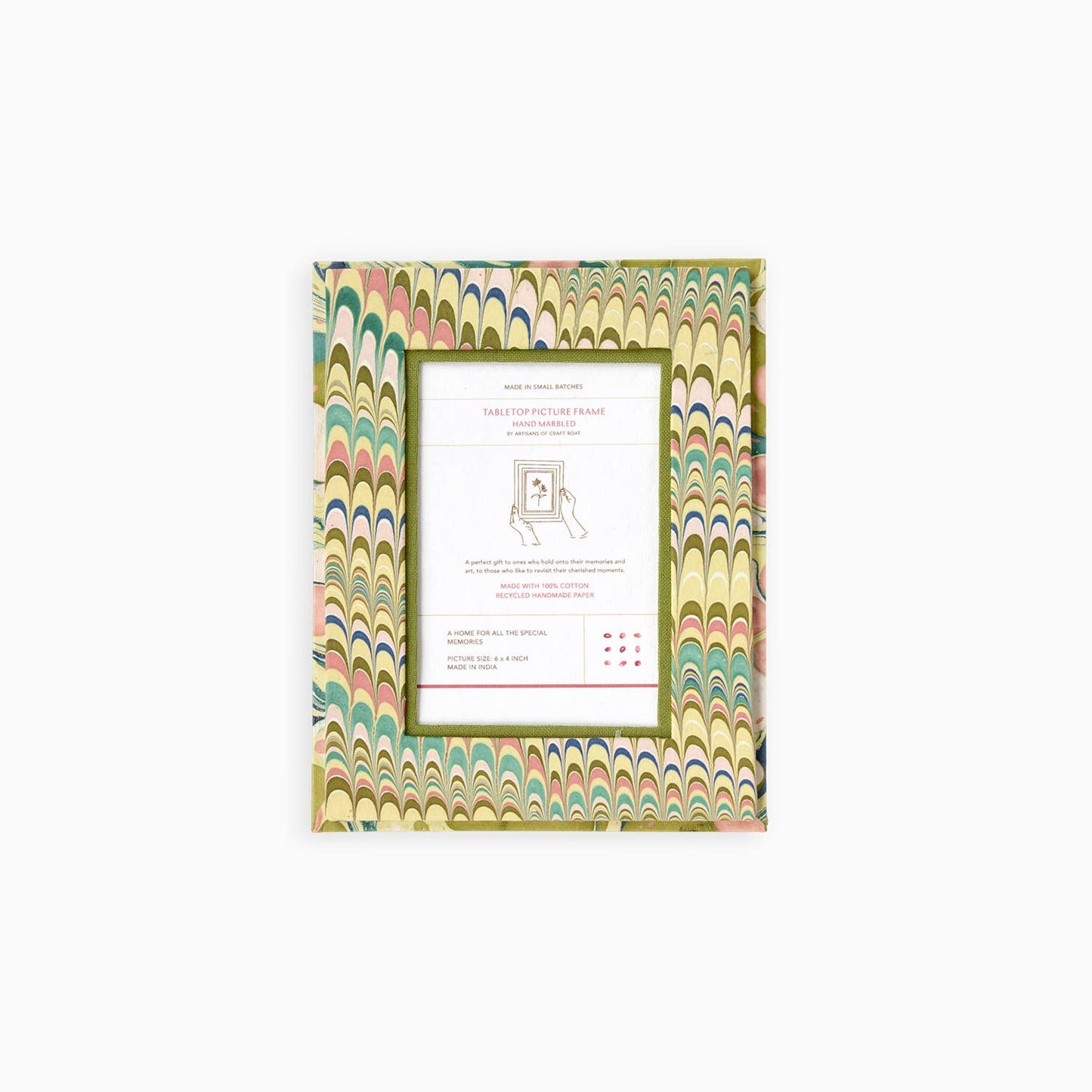 Hand Marbled Photo Picture Frame- Spring Green
