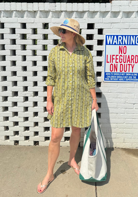 The Shorty Shirt Dress - Chartreuse Stripe