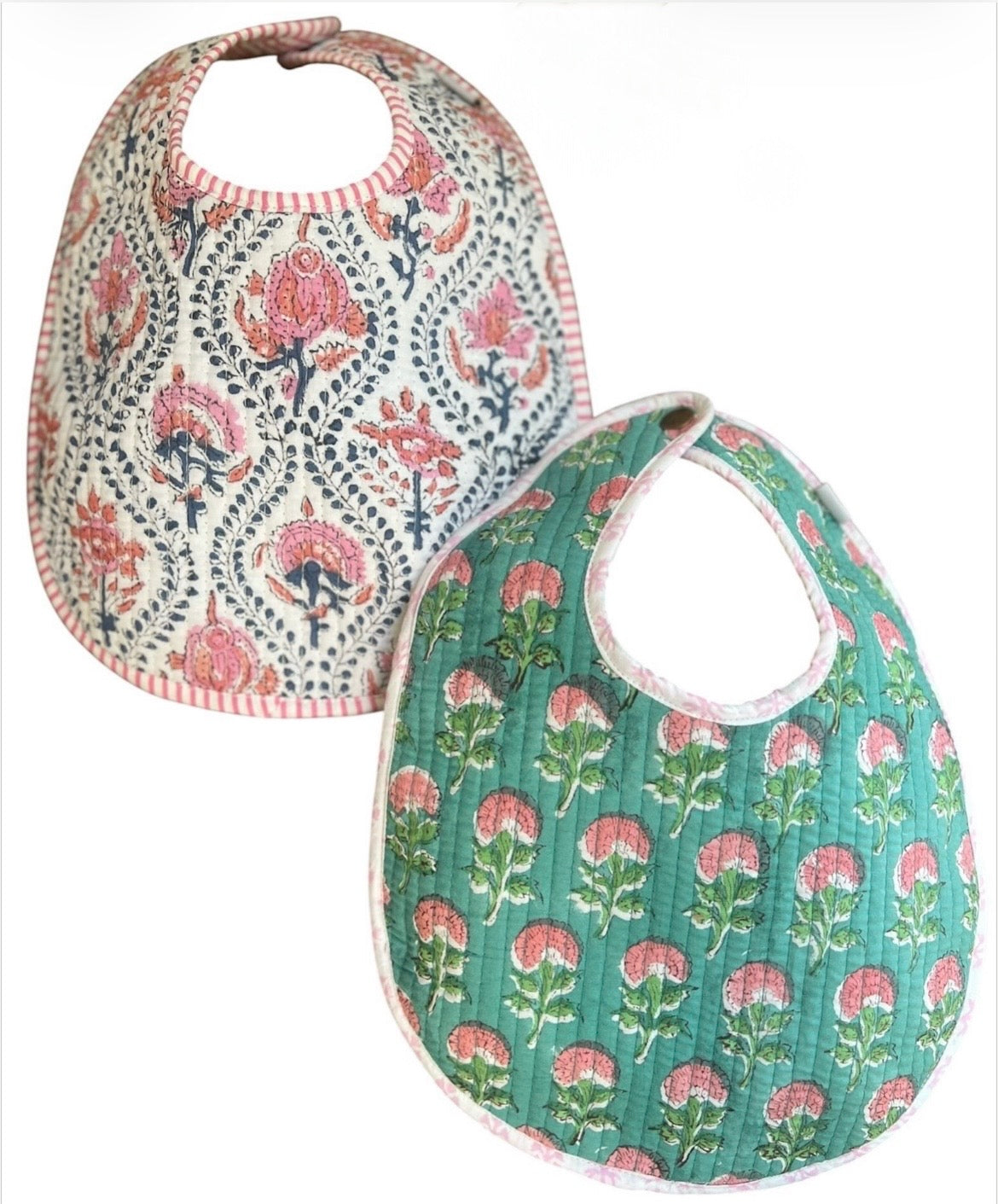 Block Print Quilted Baby Bibs- Set of 2