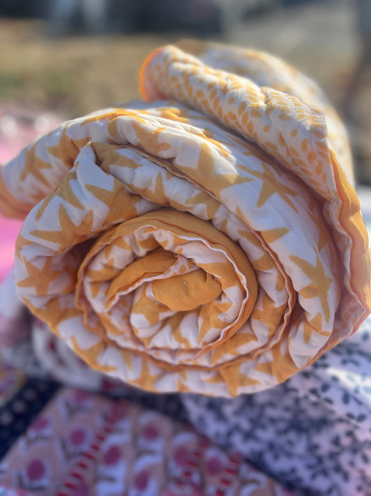 Kids Quilted Blankets - Yellow Starfish