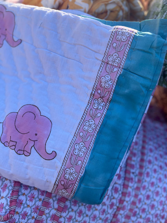 Kids Quilted Blankets - Pink Elephant