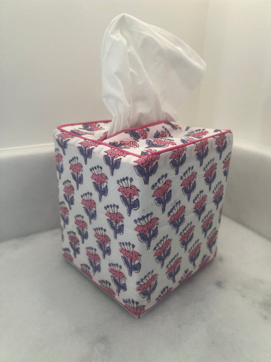 Block Print Tissue Box Cover (Pink Blossom)