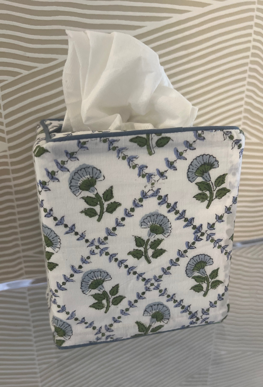 Block Print Tissue Box Cover (Blue Vine)