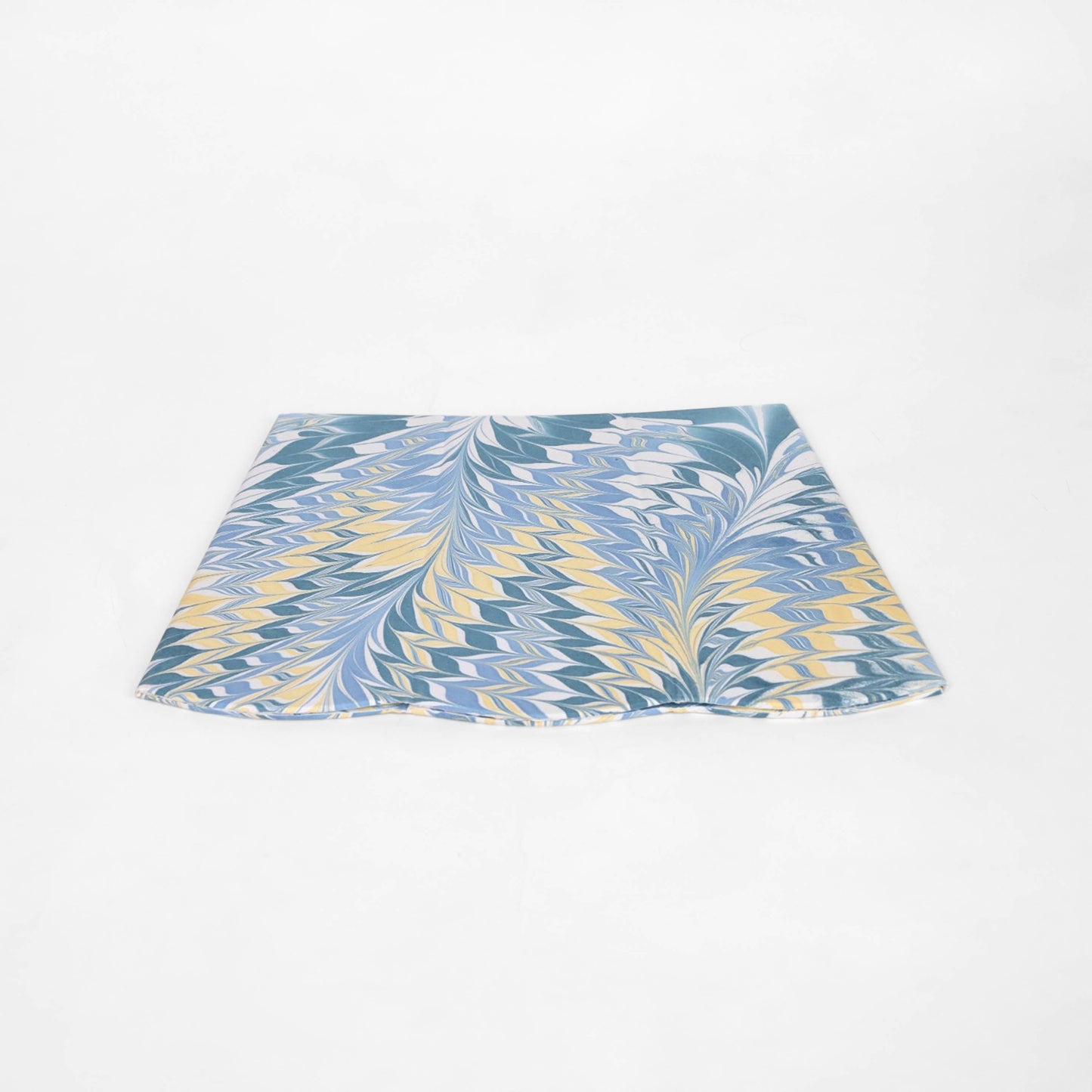 Hand Marbled Scalloped Wastepaper/Storage Basket - Carolina Blue