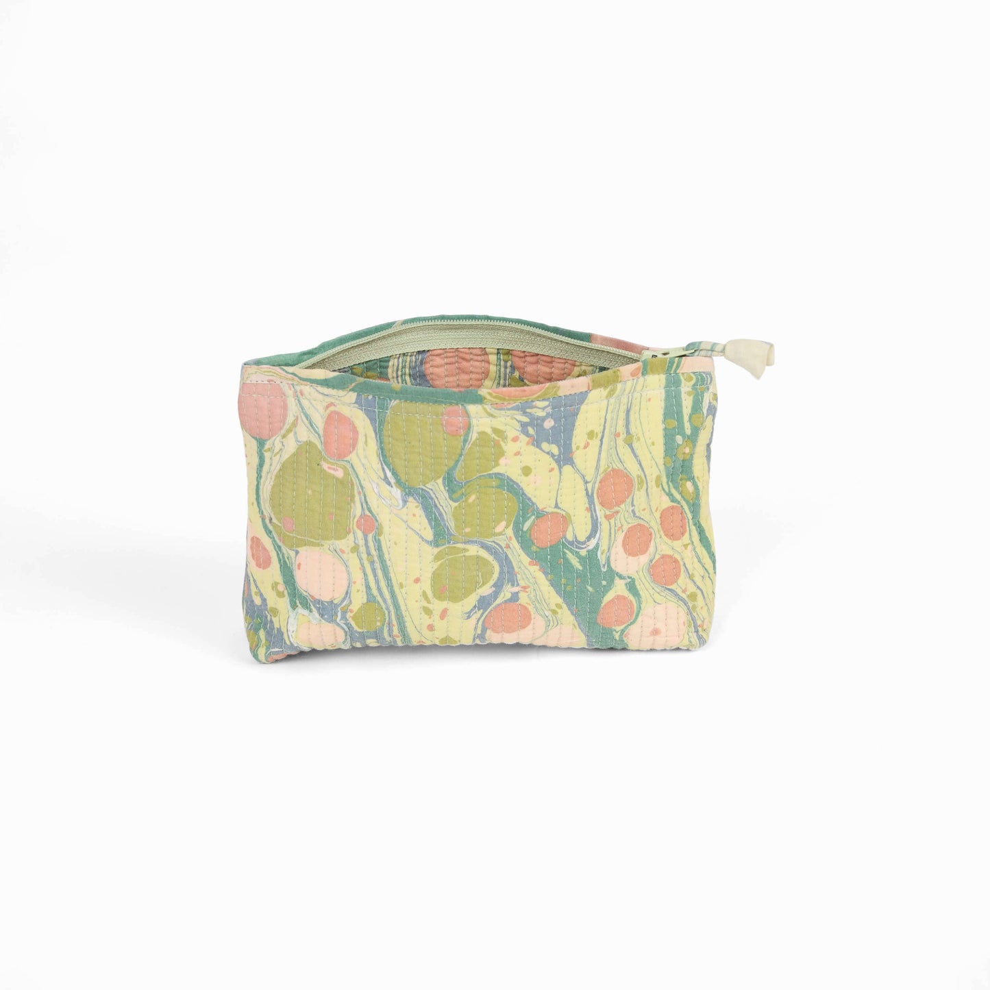 Hand Marbled Quilted Cosmetic Pouch- Spring Green
