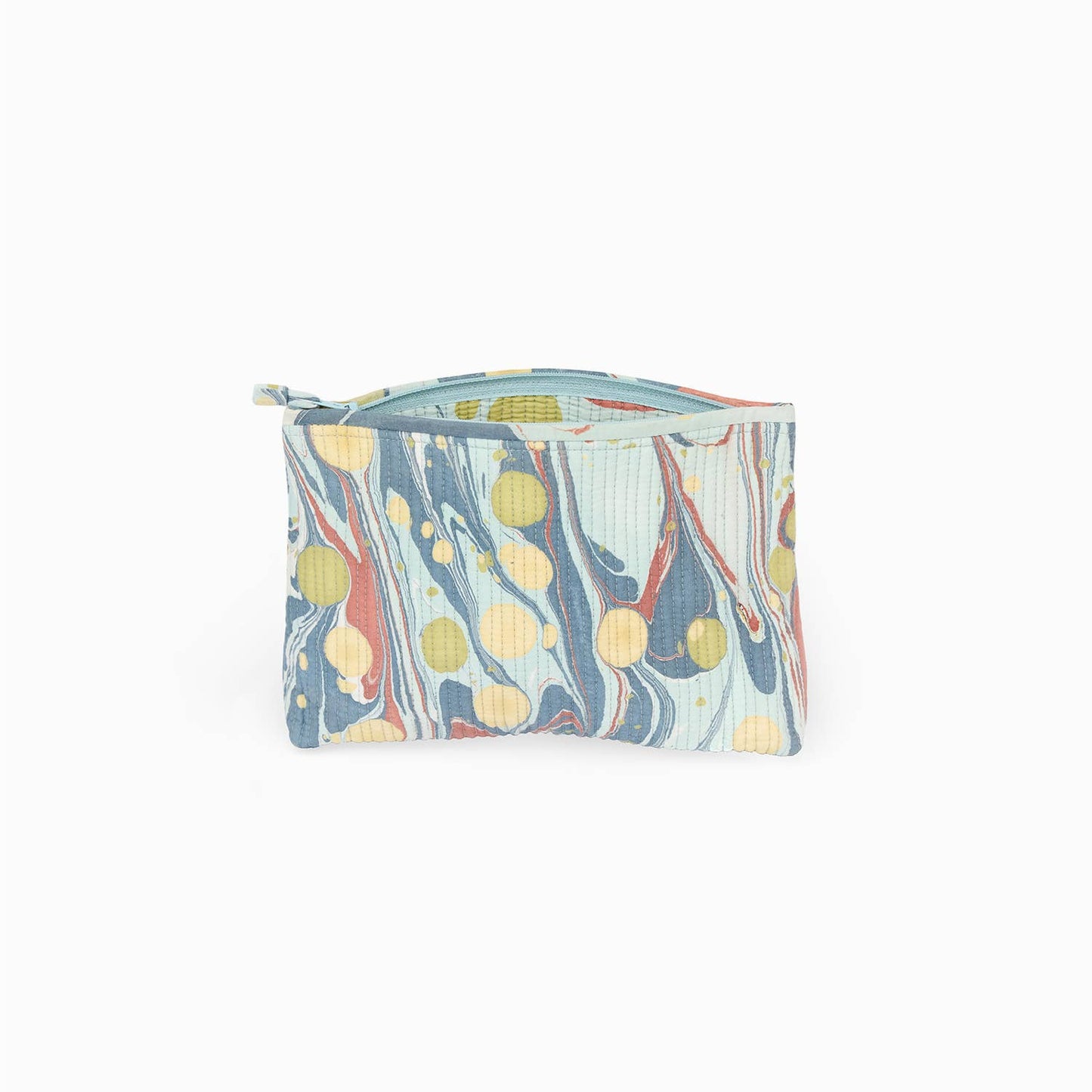 Hand-Marbled Quilted Cosmetic Pouch - Pacific Blue