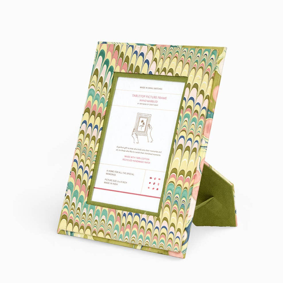 Hand Marbled Photo Picture Frame- Spring Green