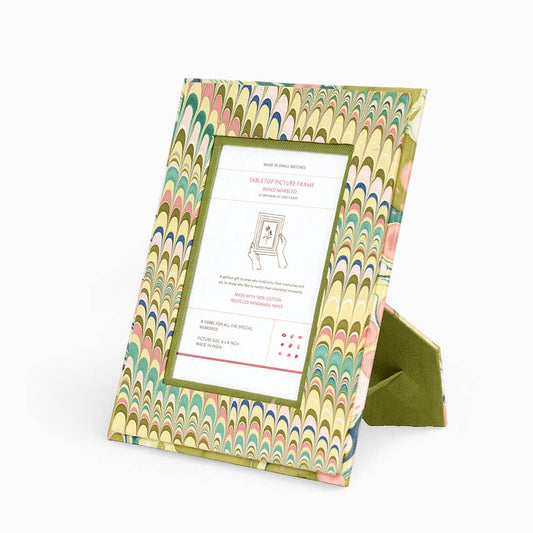 Hand Marbled Photo Picture Frame- Spring Green